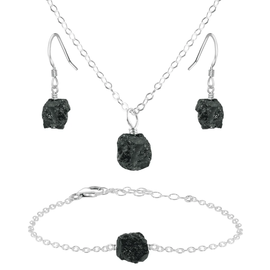 Natural Tourmaline Silver Jewelry Set